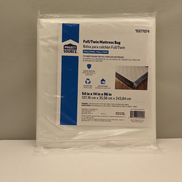 PROJECT SOURCE / Lowes Full / Twin Mattress Bag | 54 x 14 x 96 | # 037704 | NEW - Picture 1 of 3